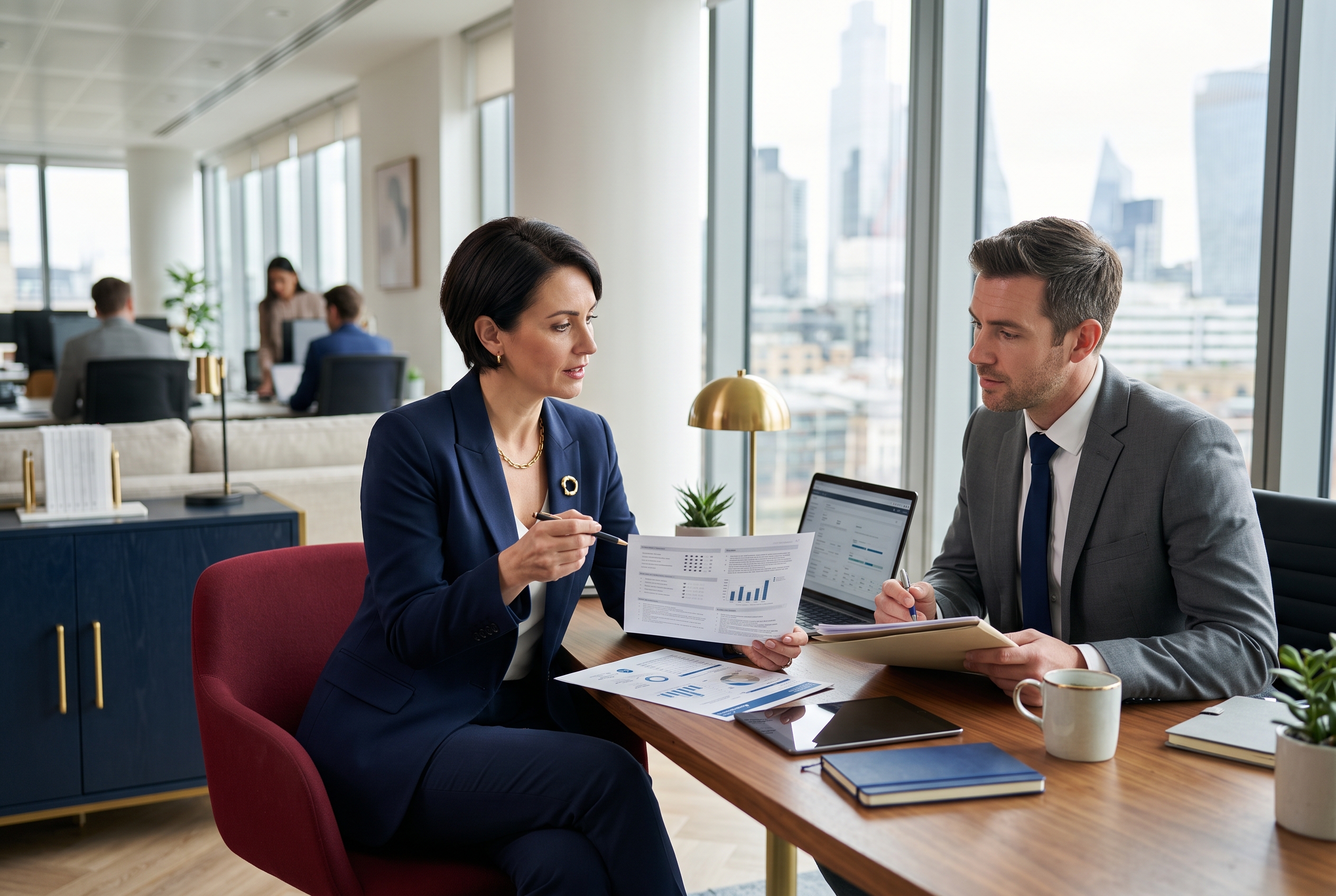 A photo that illustrates "How to Evaluate a Manpower Agency: A Manager’s Guide" red navy blue and gold accents